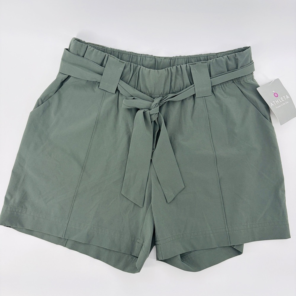 NEW Athleta Destination Women's 10 Short Green Tie Waist Stretch Hiking Athletic
